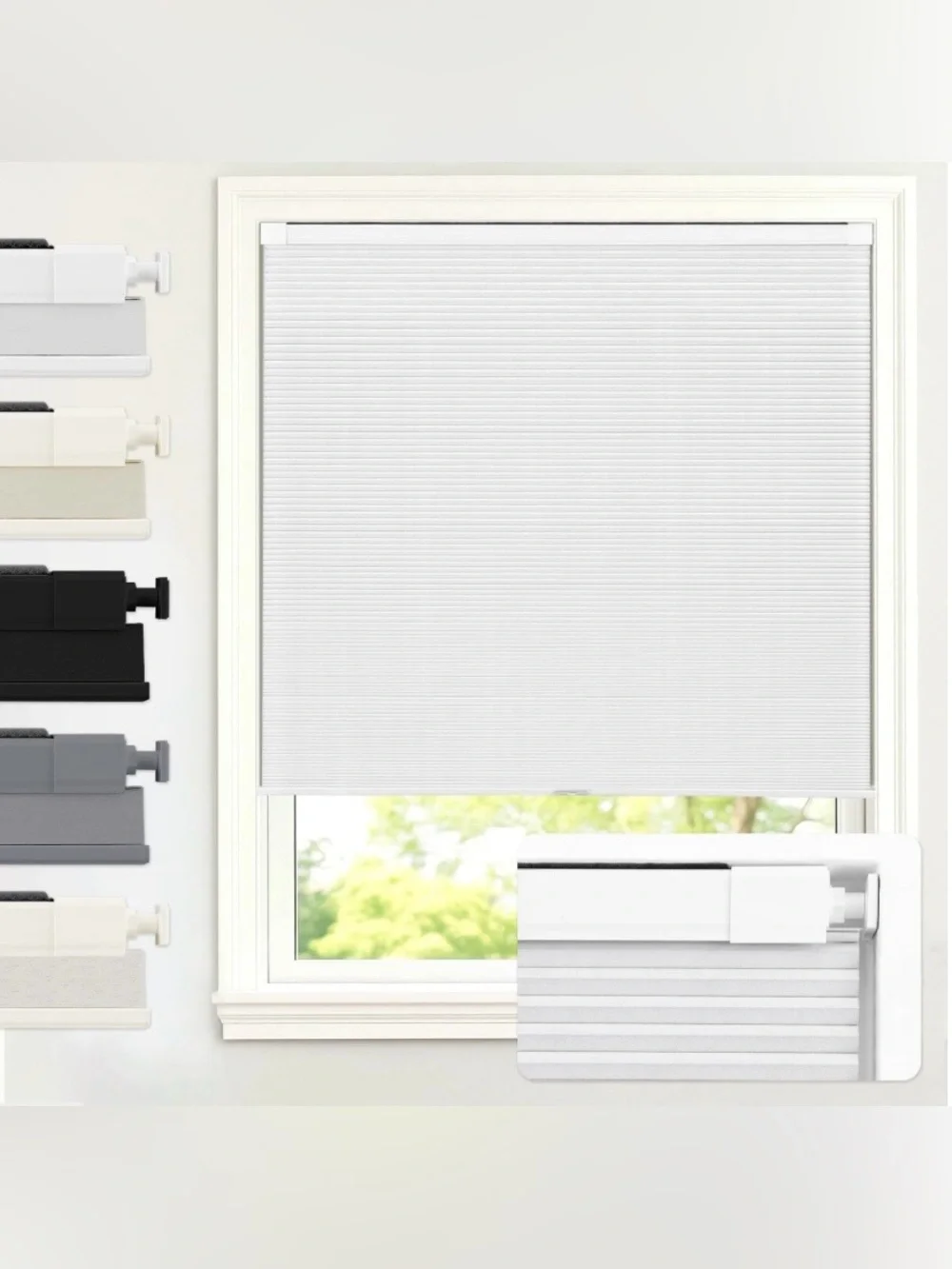 No Drill 100% Blackout Cellular Shade Cordless 34”W 48”L WHITE
